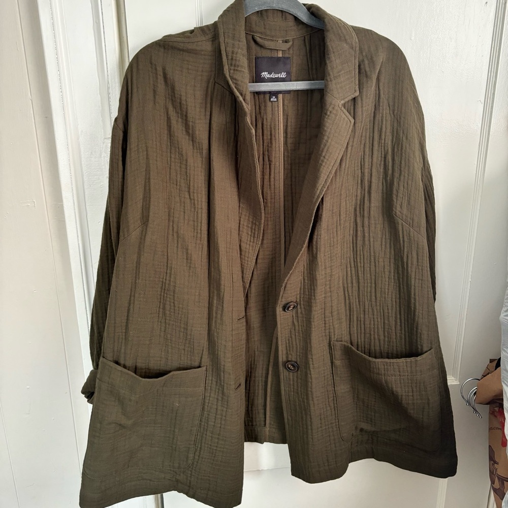 Madewell Crinkled Olive Cotton Blazer